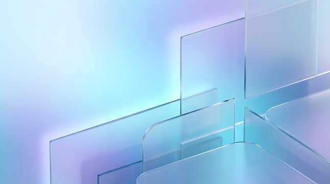 Glassmorphism background with blue gradient transparent glass shapes for modern UI design