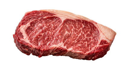 Fototapeta premium Raw marbled beef steak with fat cap, isolated on transparent background