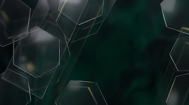 Dark green glass morphism background with hexagons