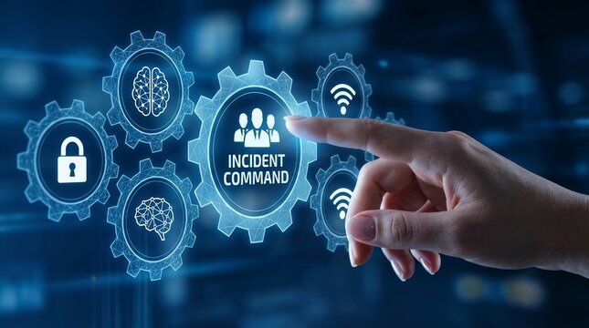 Incident Command System icons for cybersecurity threat response and network management.