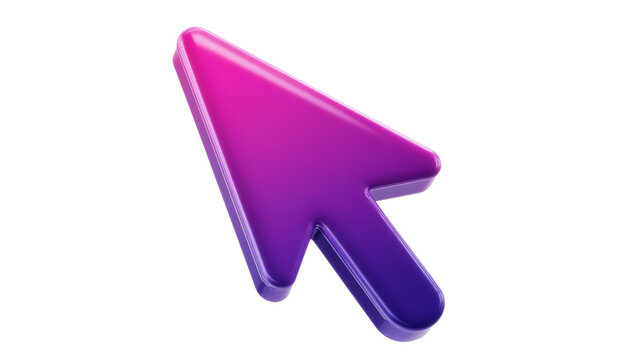 Glossy 3D computer mouse cursor with pink and purple gradient, isolated on transparent background