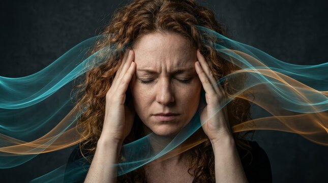Concept of trauma response and PTSD therapy featuring a person experiencing anxiety and intrusive thoughts.