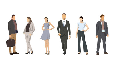 Obraz premium Business people collection, men and women in professional clothing, full body corporate characters vector illustration.