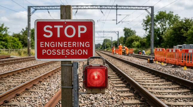 Railway Engineering Possession Stop Sign Signal Safety Warning Light Outdoor Daytime