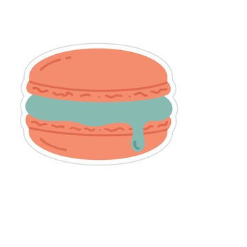 Orange macaron with blue filling isolated on transparent background