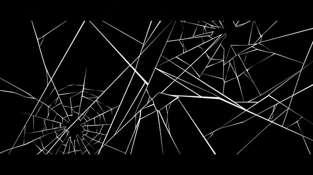 Abstract background of white lines on black representing a shattered glass surface.