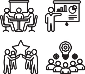 Fototapeta premium Business Teamwork and Collaboration Icon Set Black and White Flat Vector Illustration