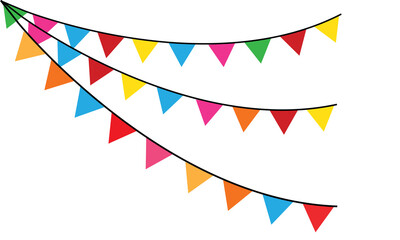 Fototapeta premium Three strings of colorful triangular bunting flags hanging down isolated on transparent background