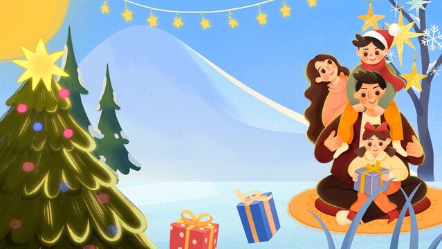 Blue Illustrative Christmas Background