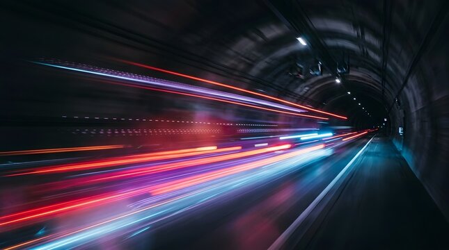 Streaks of light create a dynamic abstract tunnel effect with blurred motion