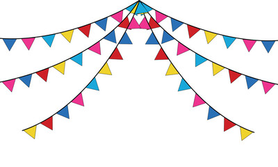 Fototapeta premium Colorful party bunting flags hanging in a festive arrangement isolated on transparent background