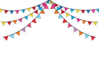 Fototapeta premium Colorful party bunting flags hanging on strings isolated on transparent background