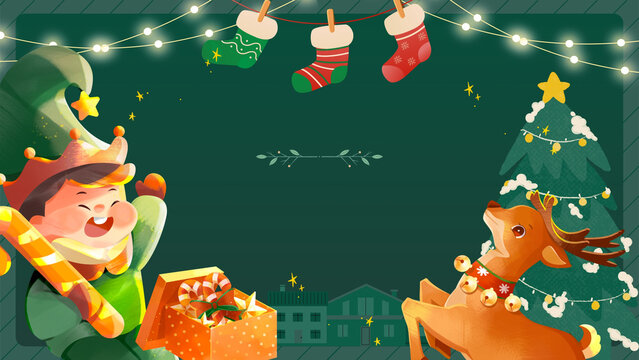 Green Illustrative Merry Christmas Background