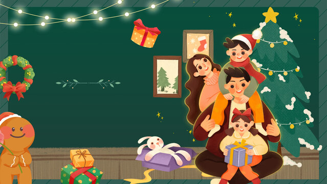 Green Illustrative Merry Christmas Background