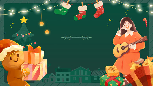 Green Illustrative Merry Christmas Background