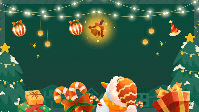 Green Illustrative Merry Christmas Background