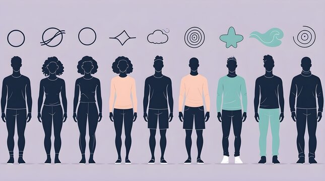 Diverse human silhouettes with abstract thoughts and ideas