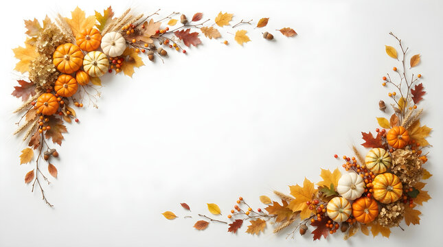 Autumn Floral Corner Frame with Pumpkins
