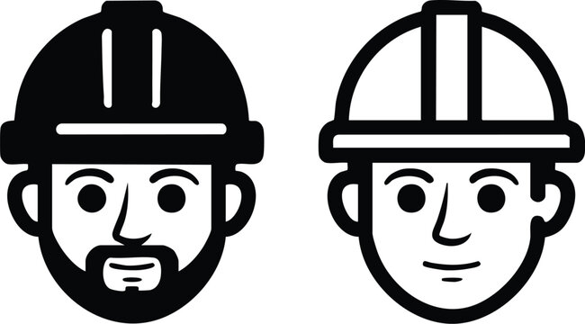 Worker face wearing construction helmet icon for labor management and avatar profile use.