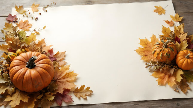 Rustic Autumn Pumpkin and Leaf Paper Background