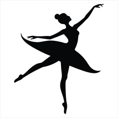 Elegant Ballet Dancer Performing a Graceful Extended Leg Pose Black Silhouette © Sadiya