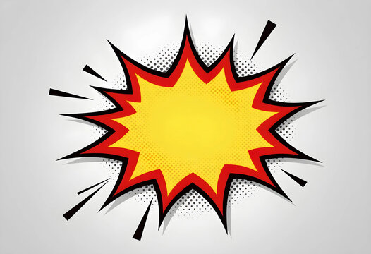 Announcement and marketing promotion comic book style speech bubble with yellow and red burst for sales news and attention grabbing graphic design