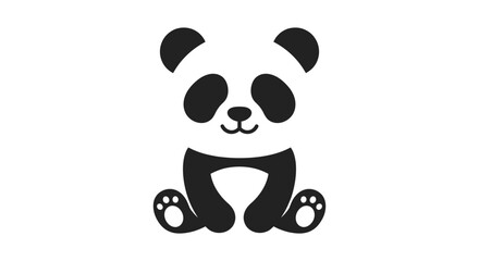 Black silhouette of a seated panda with rounded features against a white background © MDMEHEDI