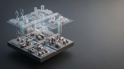 Fototapeta premium Conceptual 3D Visualization of an Automated Robotic Sorting System Integrated into Futuristic Urban Infrastructure and Smart City