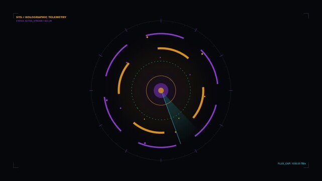 Cybernetic data visualization radar display with glowing telemetry streams