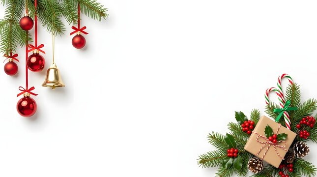 Festive christmas decorations a beautiful arrangement of ornaments bells and evergreen branches for the holidays