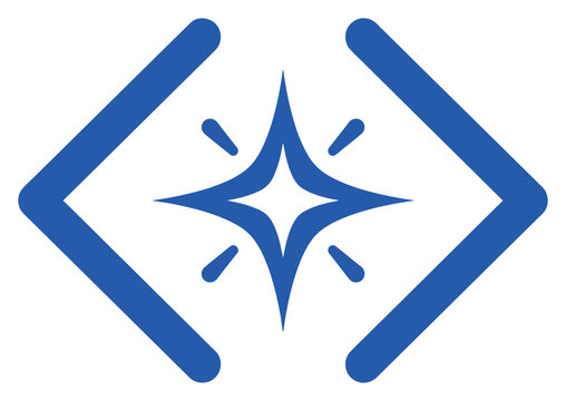 Minimalist coding AI icon with blue brackets and star, creative software development logo vector, modern programming and technology symbol