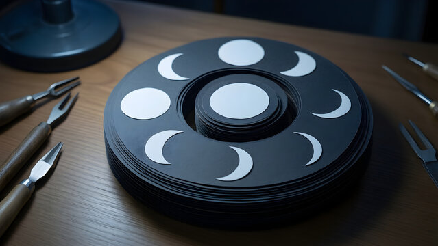 Handcrafted moon phase wheel for offline sky watching