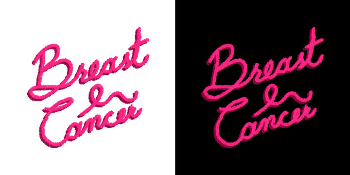 Pink neon script text breast cancer lettering split background