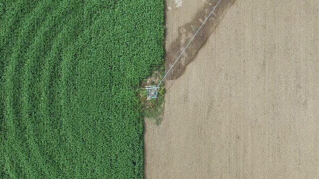 Aerial view of center pivot irrigation in Johnstown, United States.