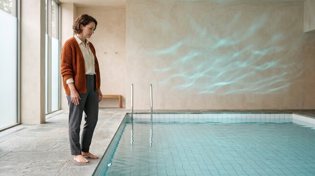 Adult grounding beside an indoor therapy pool