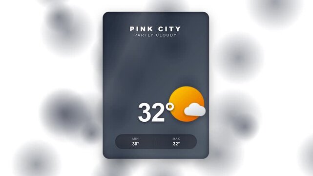 A sleek dark glass animated weather card designed for transparent backgrounds, ensuring white text remains highly visible with smooth floating physics.