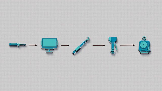 Periodontal maintenance proceeds through probing, imaging review, scaling, polishing, and recall scheduling to support ongoing gum care. Flat 3D style with smooth matte surfaces.