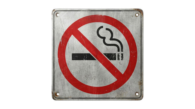 Vintage no smoking sign with weathered metal texture and red prohibition circle