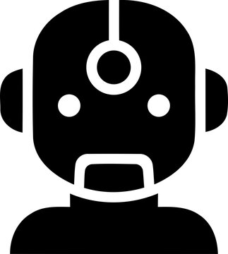 Black silhouette icon of a robot head with a sensor isolated on transparent background