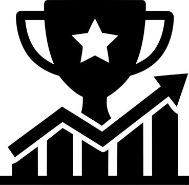 Black trophy cup icon with upward growth chart isolated on transparent background