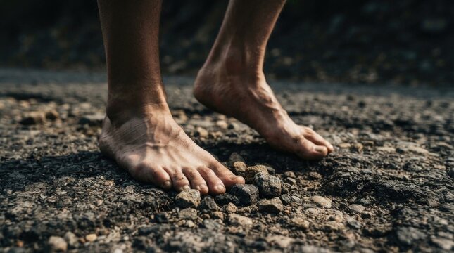 Bare Feet Walking on Rough Earthy Ground Texture