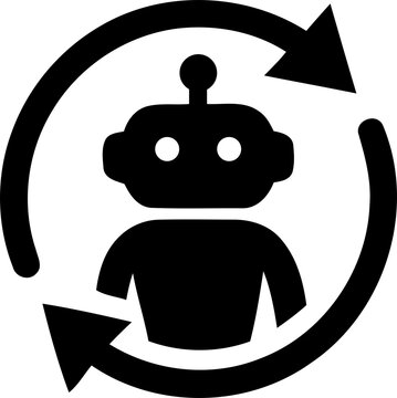 Robot head with circular refresh arrows icon isolated on transparent background