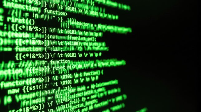 Digital Code Matrix Background with Programming Syntax