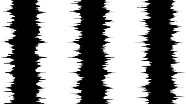 Distorted black and white vertical stripes, abstract glitch texture pattern, monochrome jagged line background for modern graphic design