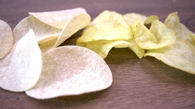 Different potato chips with varied shapes and surface textures