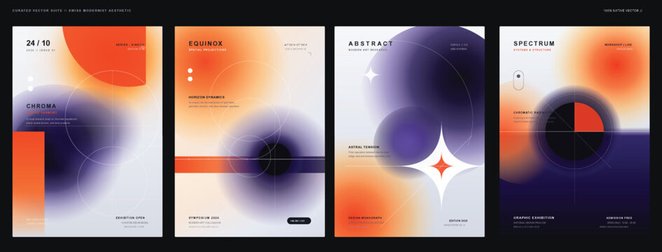 Modernist chroma suite design featuring abstract graphics and color gradients arranged in four sections