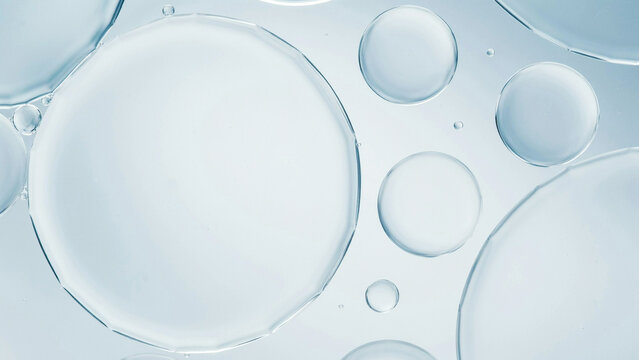 Close-up of clear liquid bubbles with copy space for medical or scientific use