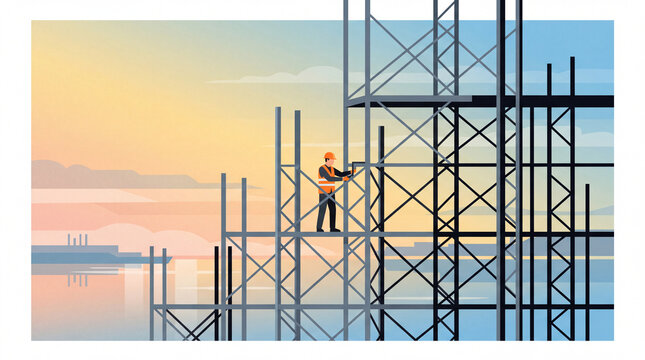 construction worker on scaffolding, 