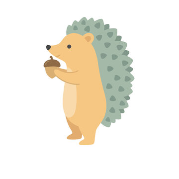 Cartoon hedgehog holding an acorn