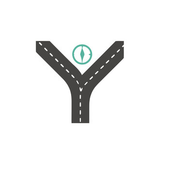 Fork in the road with compass icon